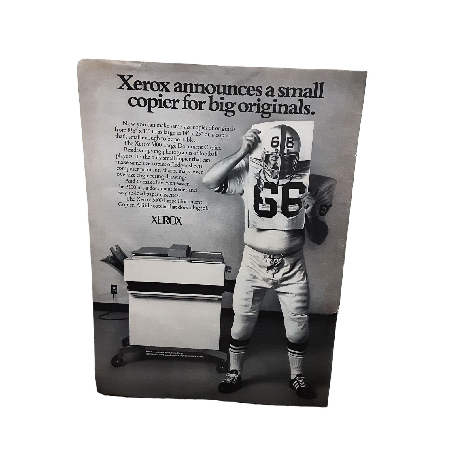 1976 Xerox Copier Football Player Original Print Ad Vintage