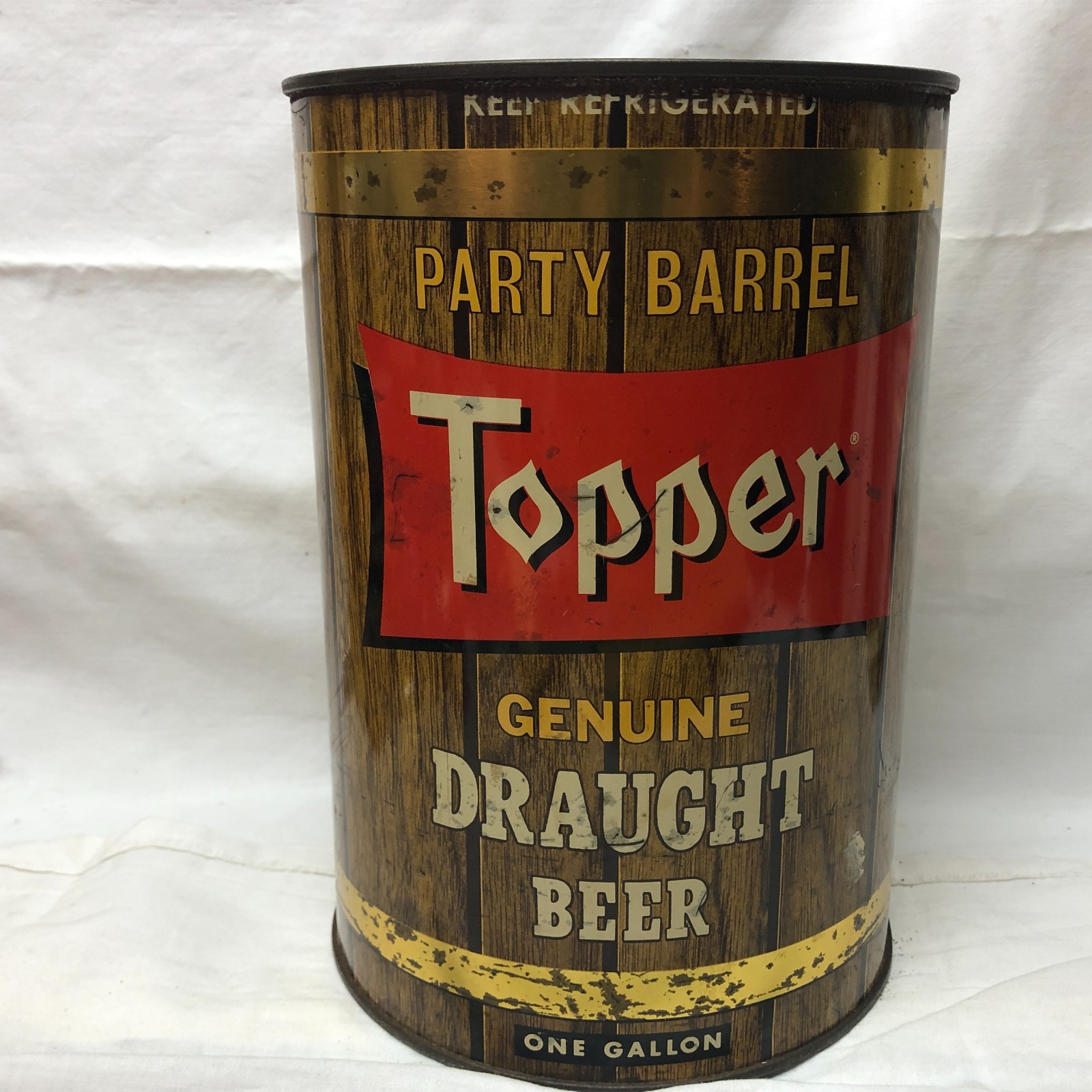 Vintage Topper Large Tin Party Barrel 8 3/4 Inches Tall Standard Rochester Brew