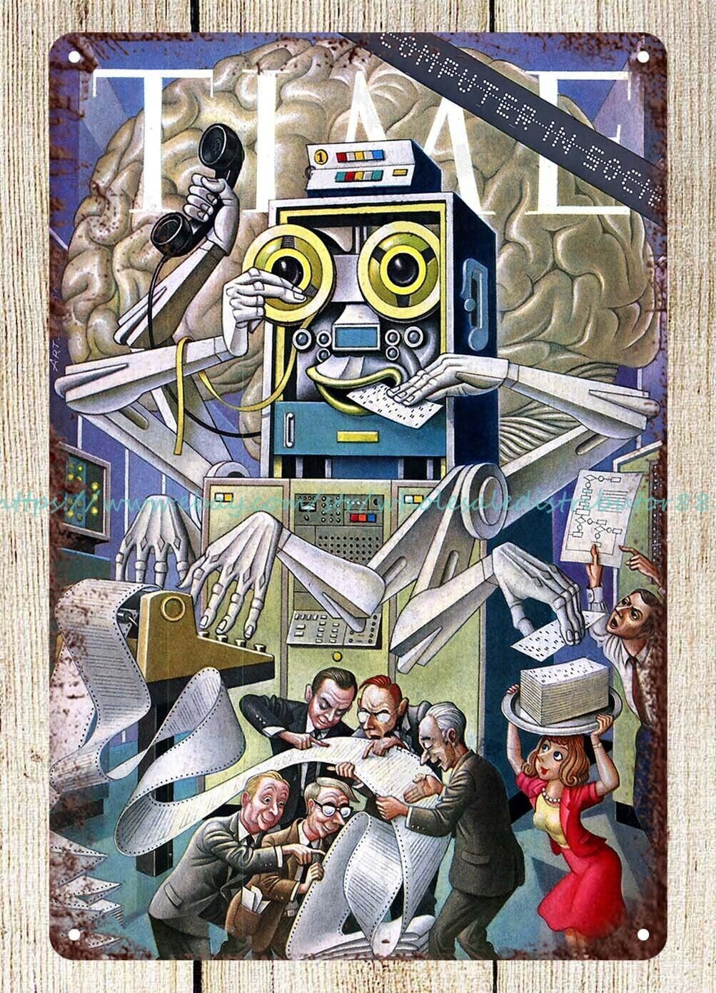 interior design 1965 computers in society Boris Artzybasheff metal tin sign
