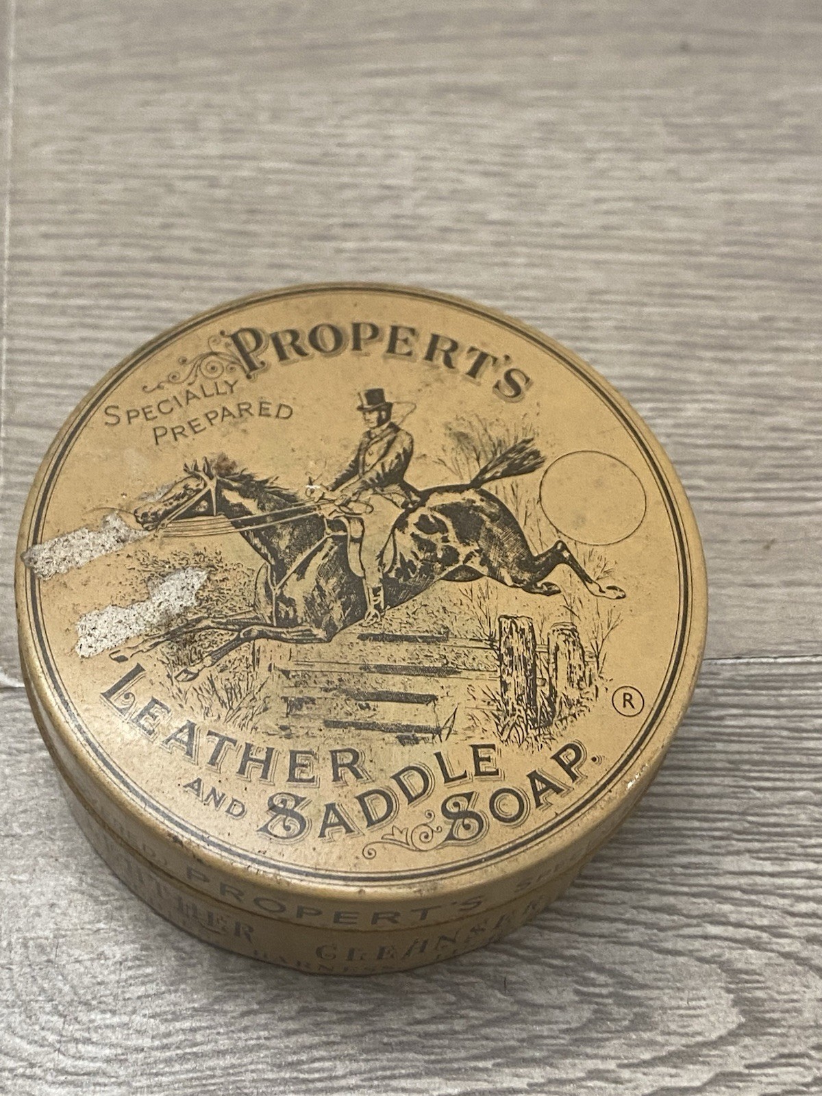 Vintage Properts Leather And Saddle Soap Western Advertising Tin Box