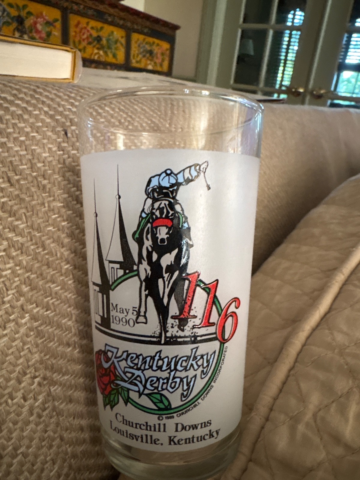 Vintage May 5, 1990 Kentucky Derby 116 Run for the Roses Water Glass