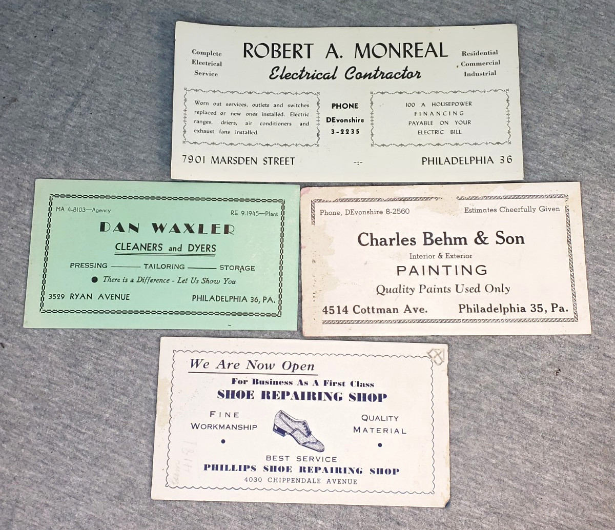 Vintage & Antique Philadelphia, PA Advertising Ink Blotters Lot of 4 Various