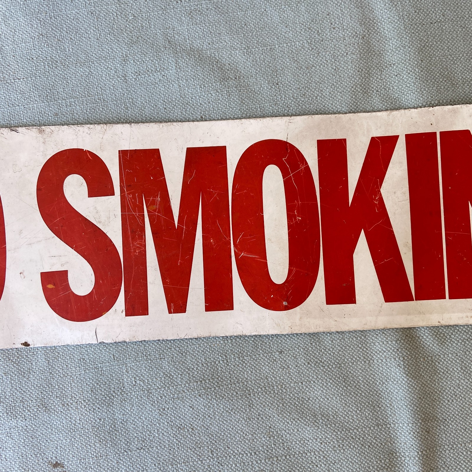 Vintage No Smoking Sign Wall Mount 4”x15” White Red Lettering Metal 90 Degree