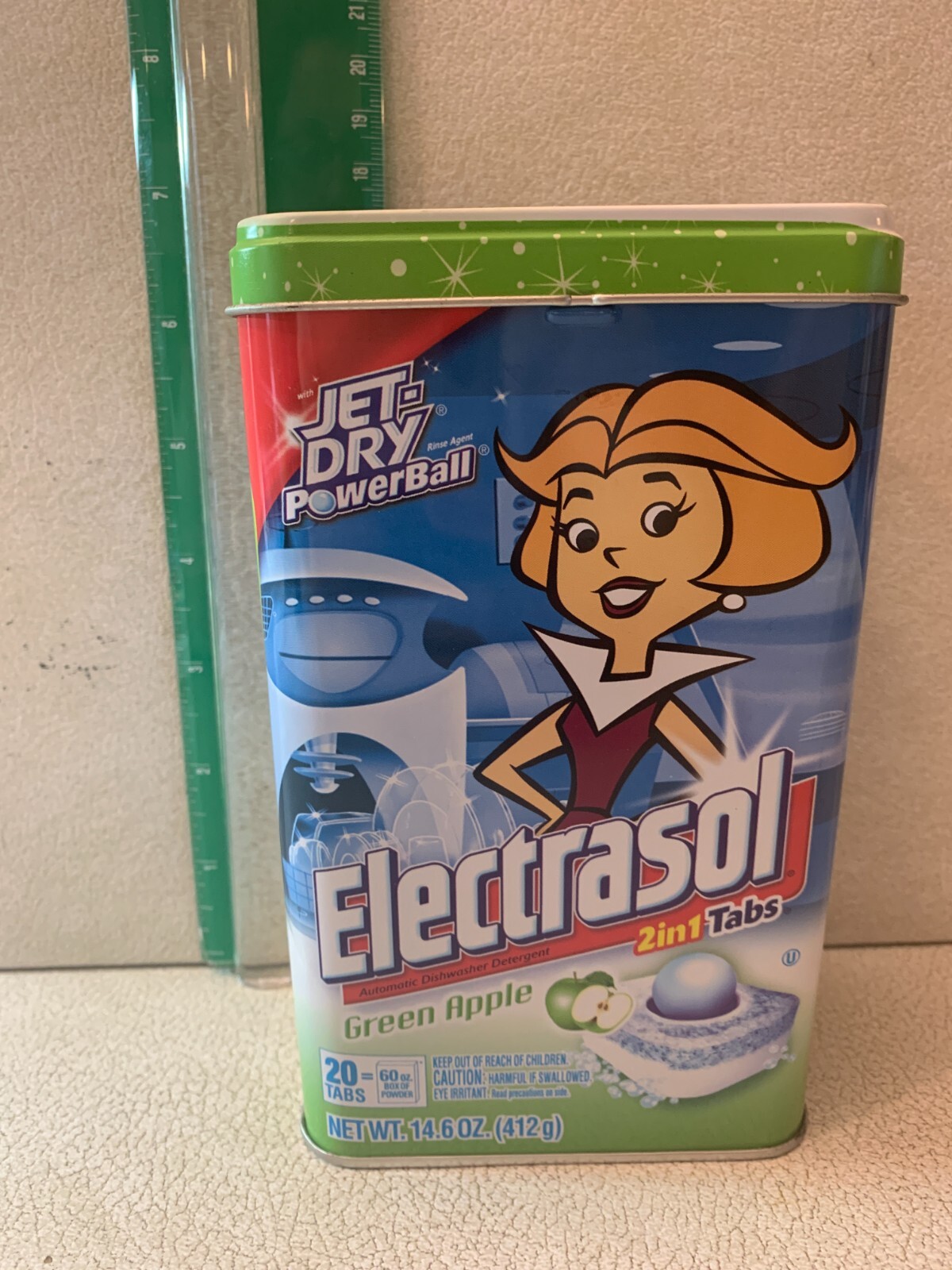 Decorative Tin Canister Electrasol JANE JETSON Jet-Dry Green Apple 2004