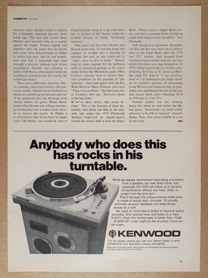 1978 Kenwood KD-5070 Turntable vintage print Ad