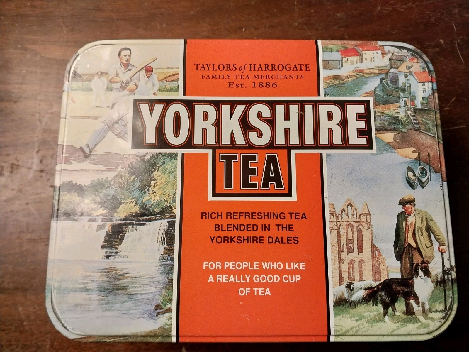 Vintage rare Taylors of Harrogate Yorkshire Tea Tin Caddy large colorful bright