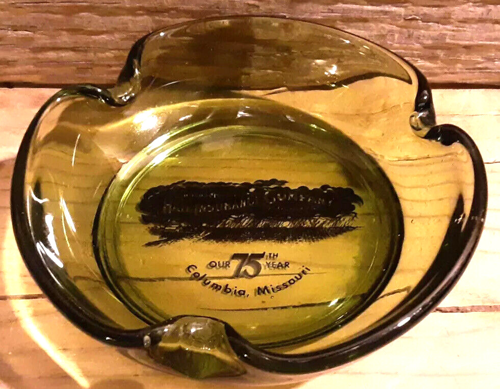 Vintage 1960s Advertising Glass Ashtray Farmers Mutual Insurance Columbia MO MCM