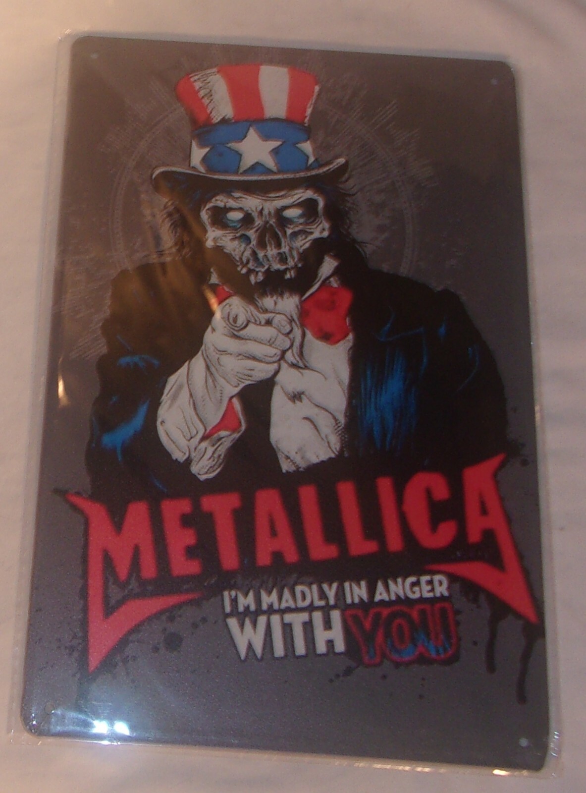 NICE SMALL METALLICA METAL SIGN MADLY IN ANGER LOOKS COOL 7 3/4 X 11 3/4 INCHES