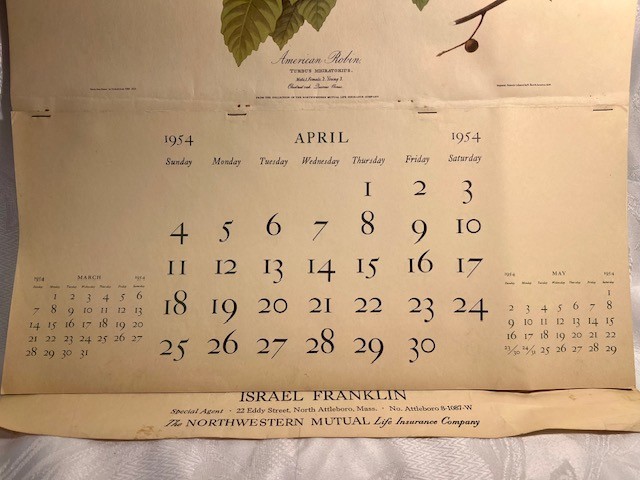 Vtg.1954 Advertising Calender from Northwestern Mutual Life Ins. set of 3 birds