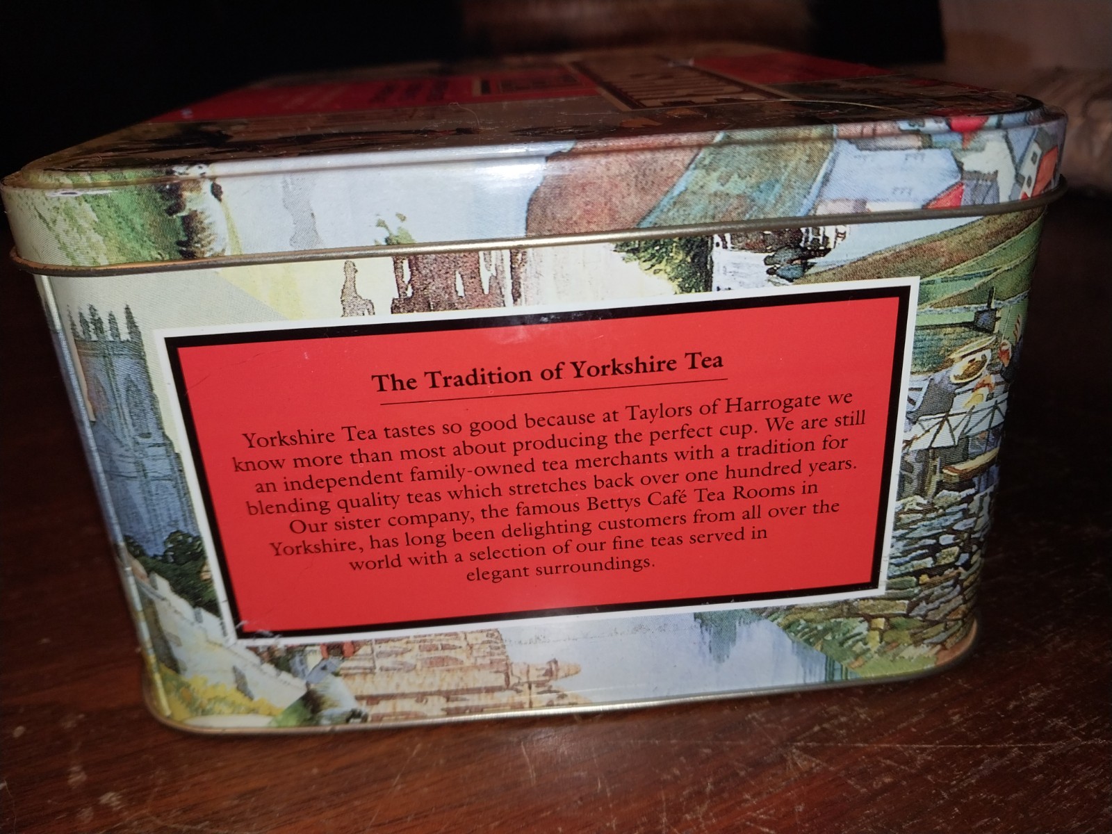 Vintage rare Taylors of Harrogate Yorkshire Tea Tin Caddy large colorful bright