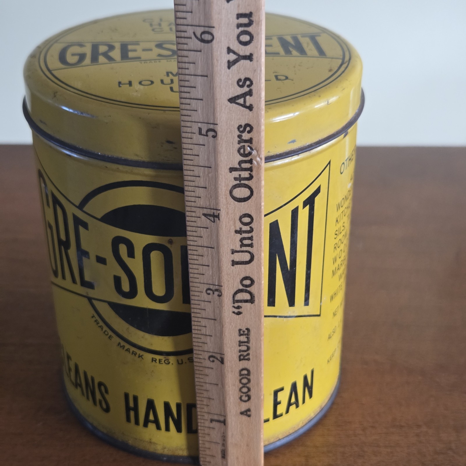 Vintage Art Deco Yellow & Black Gre-Solvent Hand Cleaner 3lb Tin Can 5″ x 4″