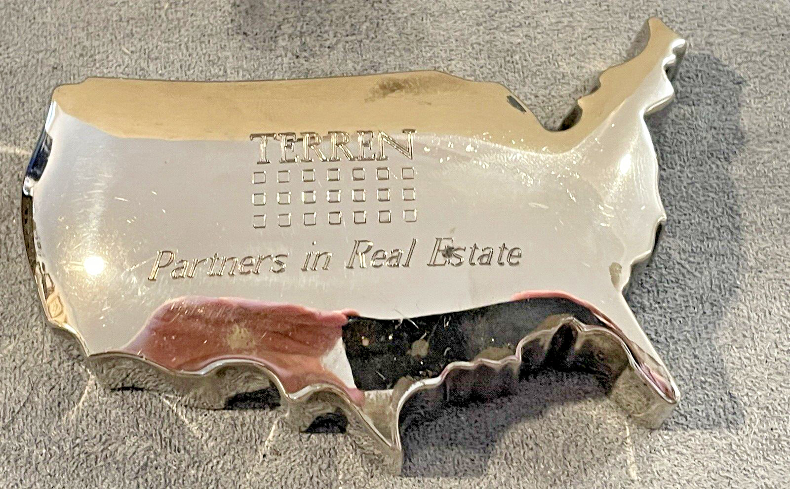 Vintage Chrome Shape of US Advertising Paperweight Terran Real Estate–862.23