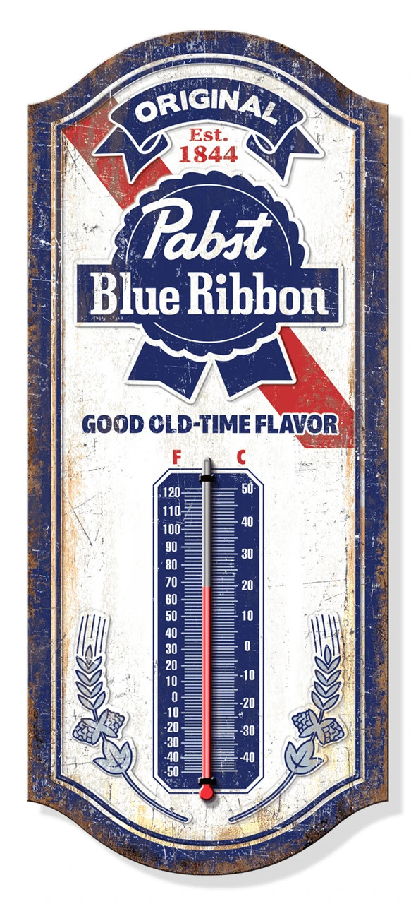 Pabst Blue Ribbon Thermometer Steel Embossed Garage, Man Cave, Bar, Office Decor