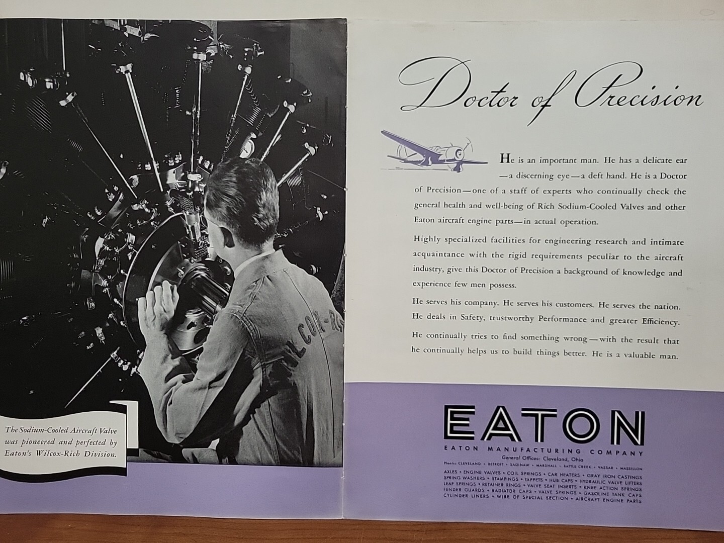 1941 Eaton Manufacturing Company Fortune WW2 Print Ad Airplanes Doctor Precision
