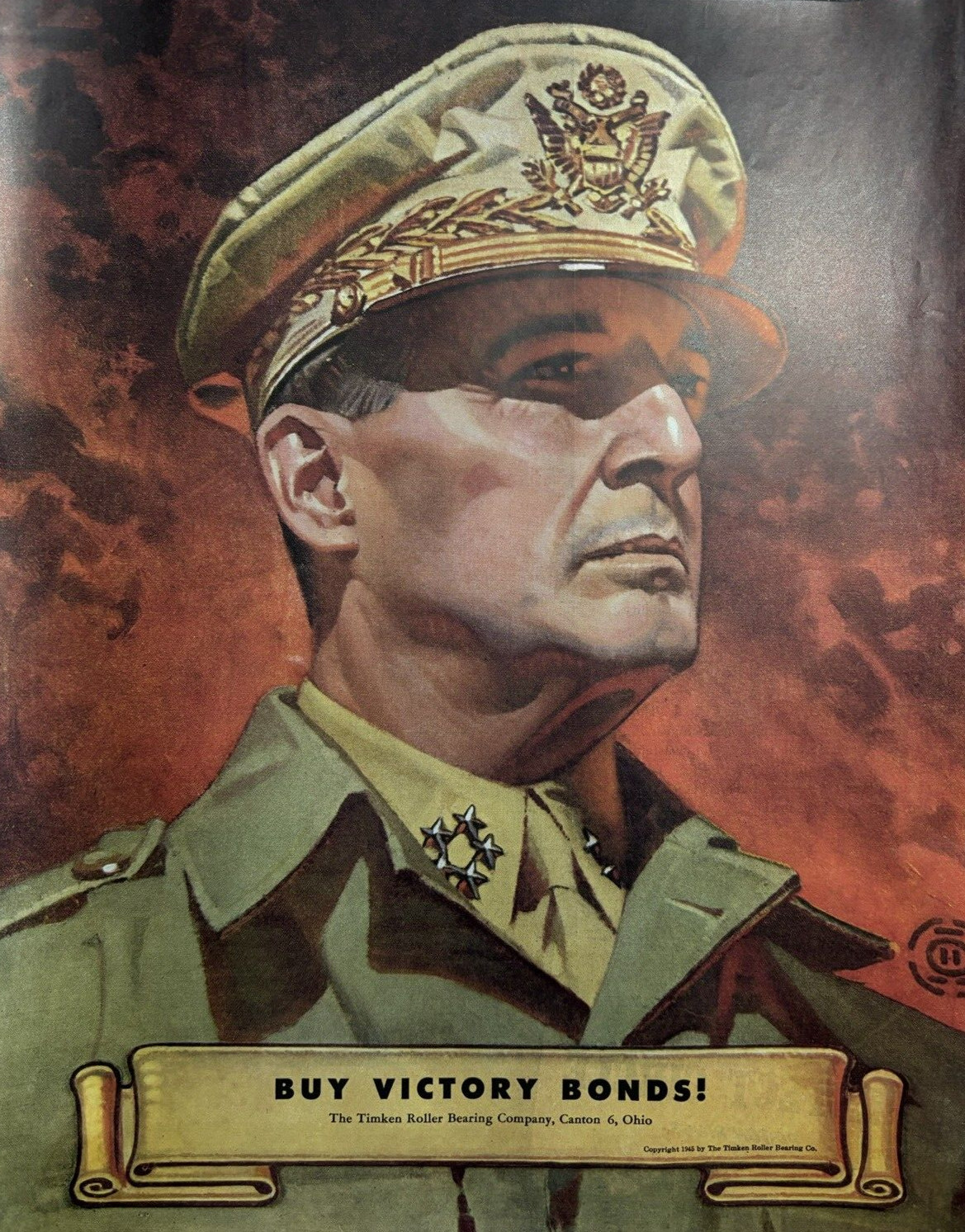 1945 Timken Roller Bearing Company Victory Bonds Douglas MacArthur VTG Print Ad