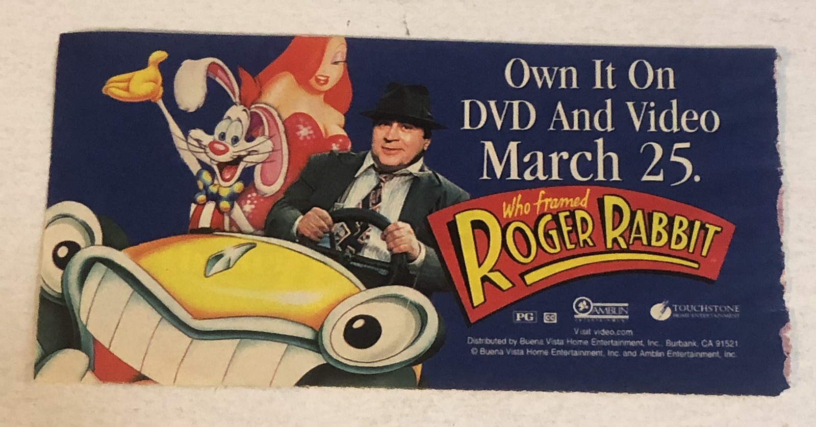 Who Framed Roger Rabbit Movie Vtg Print Ad Bob Hoskins Tpa27