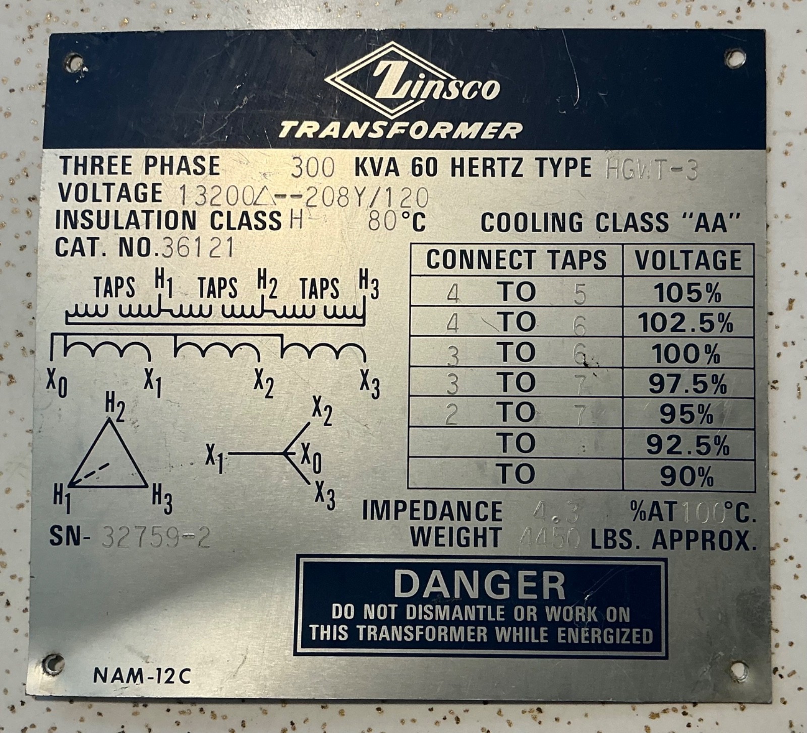 Vtg. ZINSCO TRANSFORMER Metal Plate Sign 13200 Volts Three Phase Danger