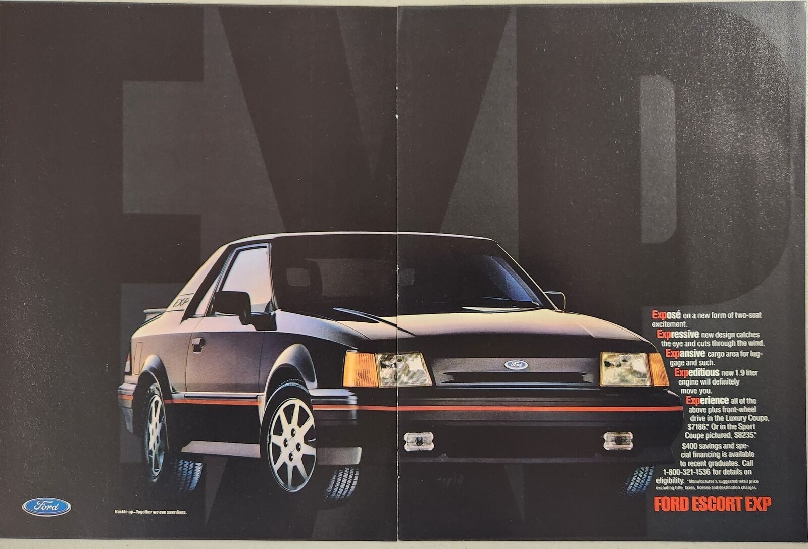 1986 Print Ad Ford Escort EXP Sport Coupe Cars with 1.9 Liter Engine
