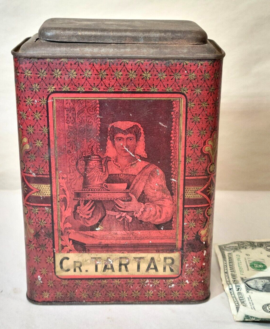 rare c1880s ILSLEY New York Antique c1900 Spice Tea TIN Canister Bin Victorian