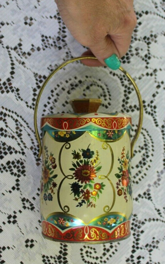 Vintage Round Lidded with Handle Regal Crown Candy Tin