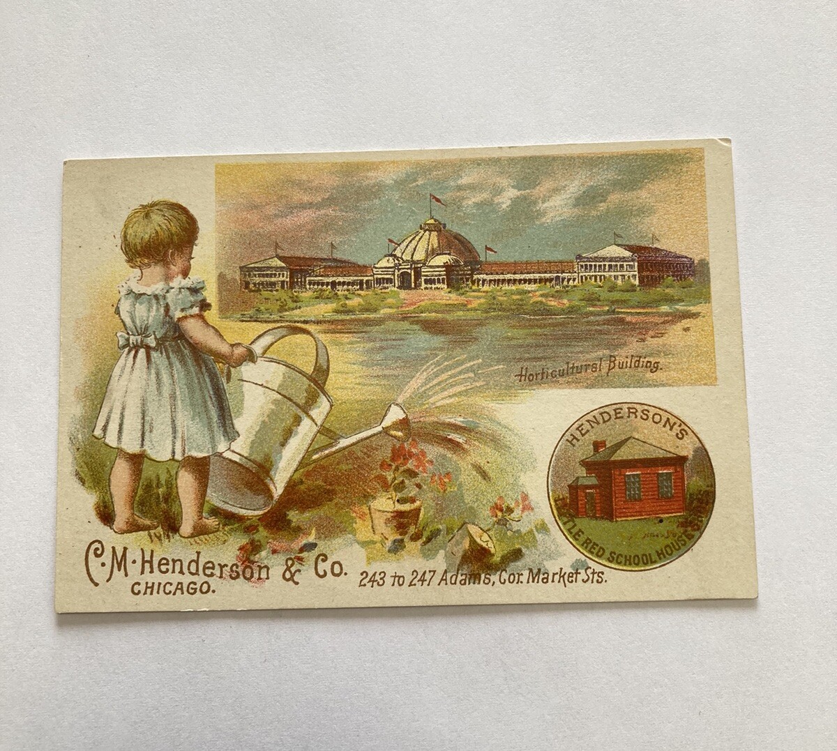 CM Henderson Little Red School House Shoes Victorian Trade Card Horticultural