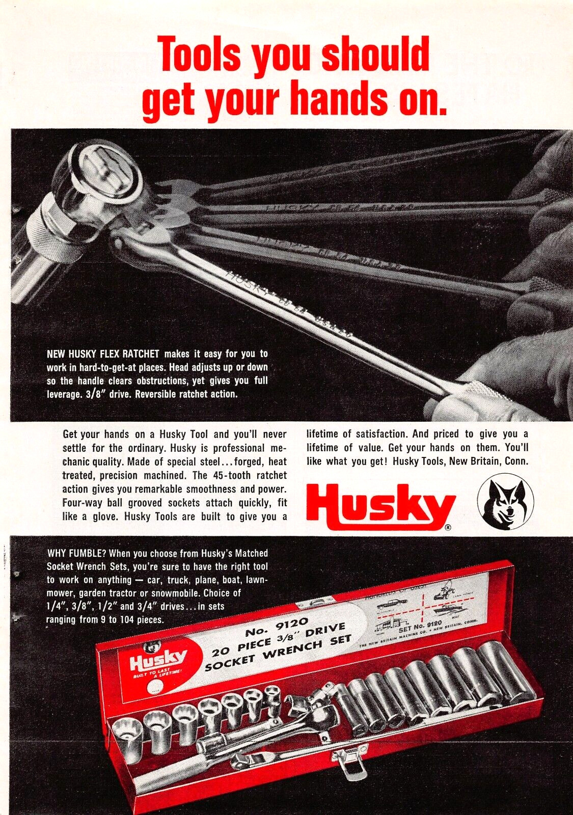 Husky Flex Ratchet Match Socket Wrench Set New Britain CT Vtg Magazine Print Ad