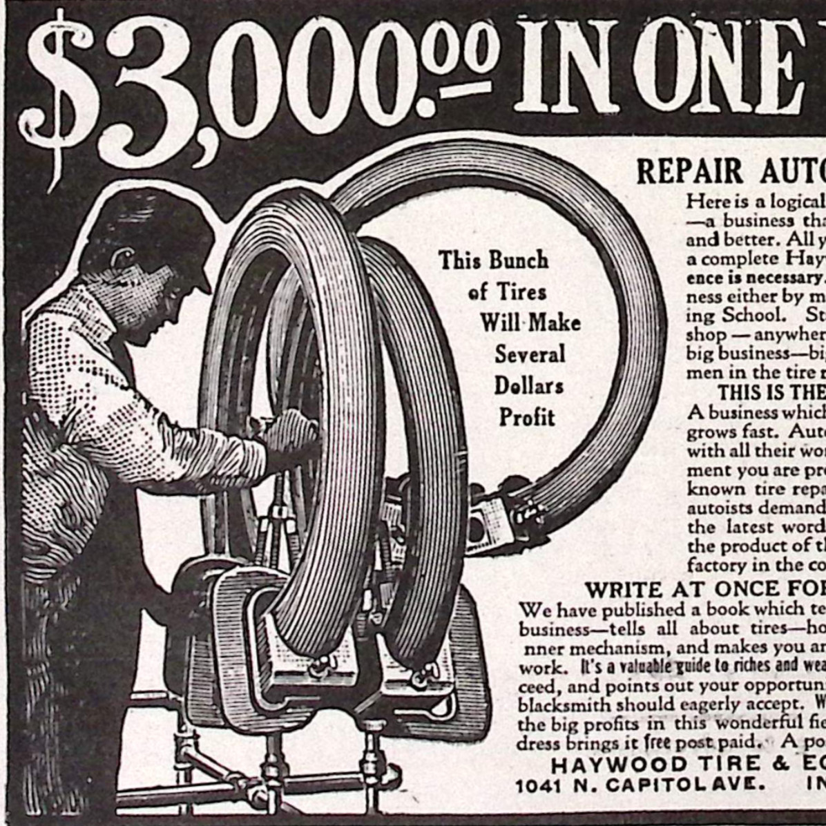 1914 Haywood Tire & Equipment Co Indianapolis IN 3.5″ Print Ad