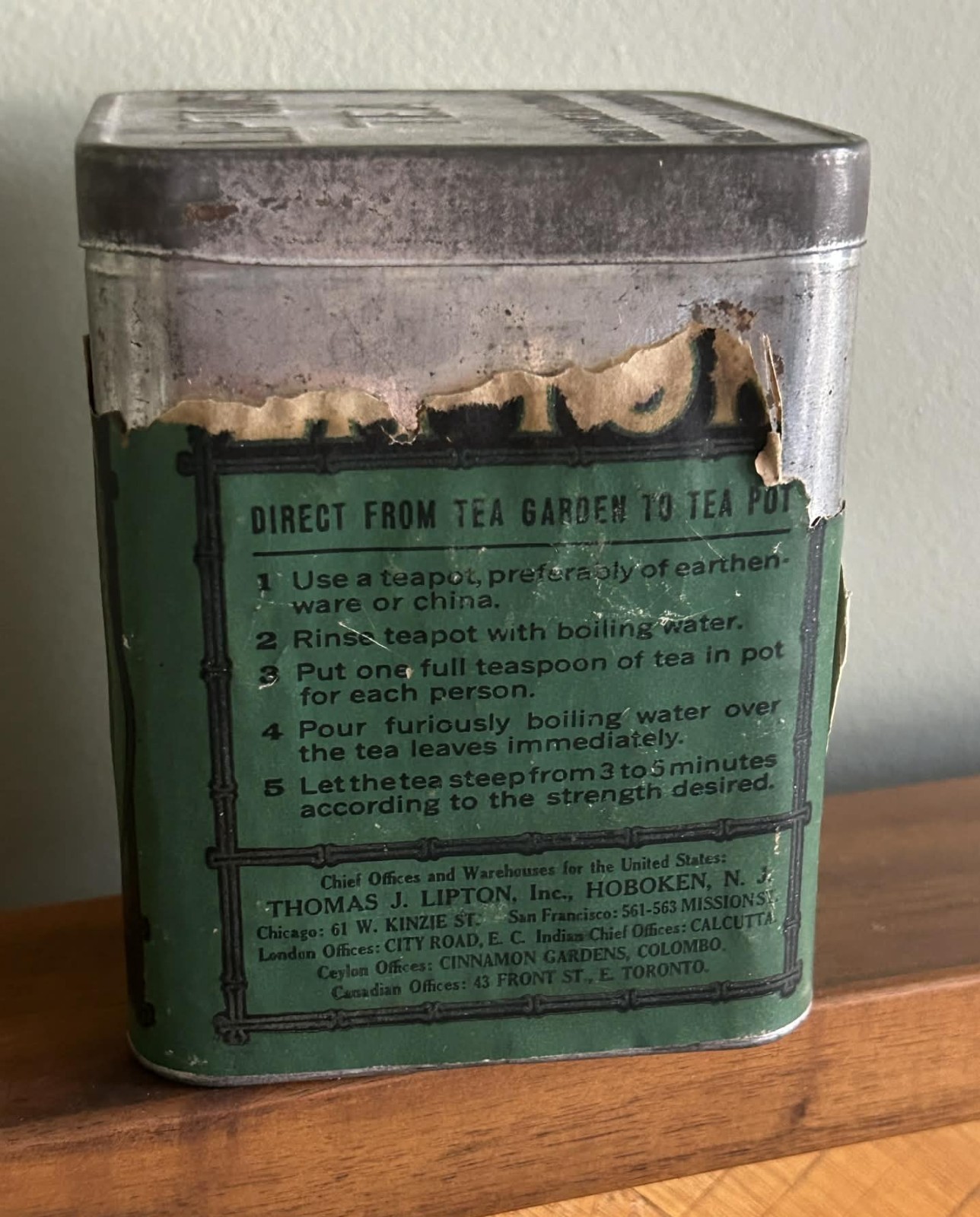 Antique Lipton Tea Tin – 1915 San Diego Gold Medal – Chief Ceylon Offices G+/VG