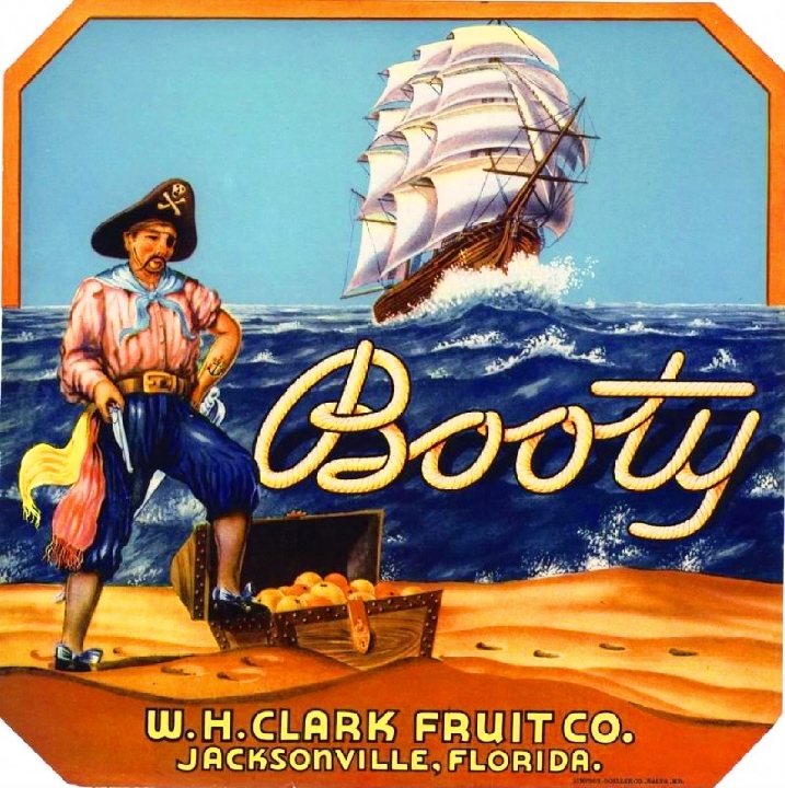 Jacksonville Florida Booty Pirate Ship Orange Citrus Fruit Crate Label Art Print