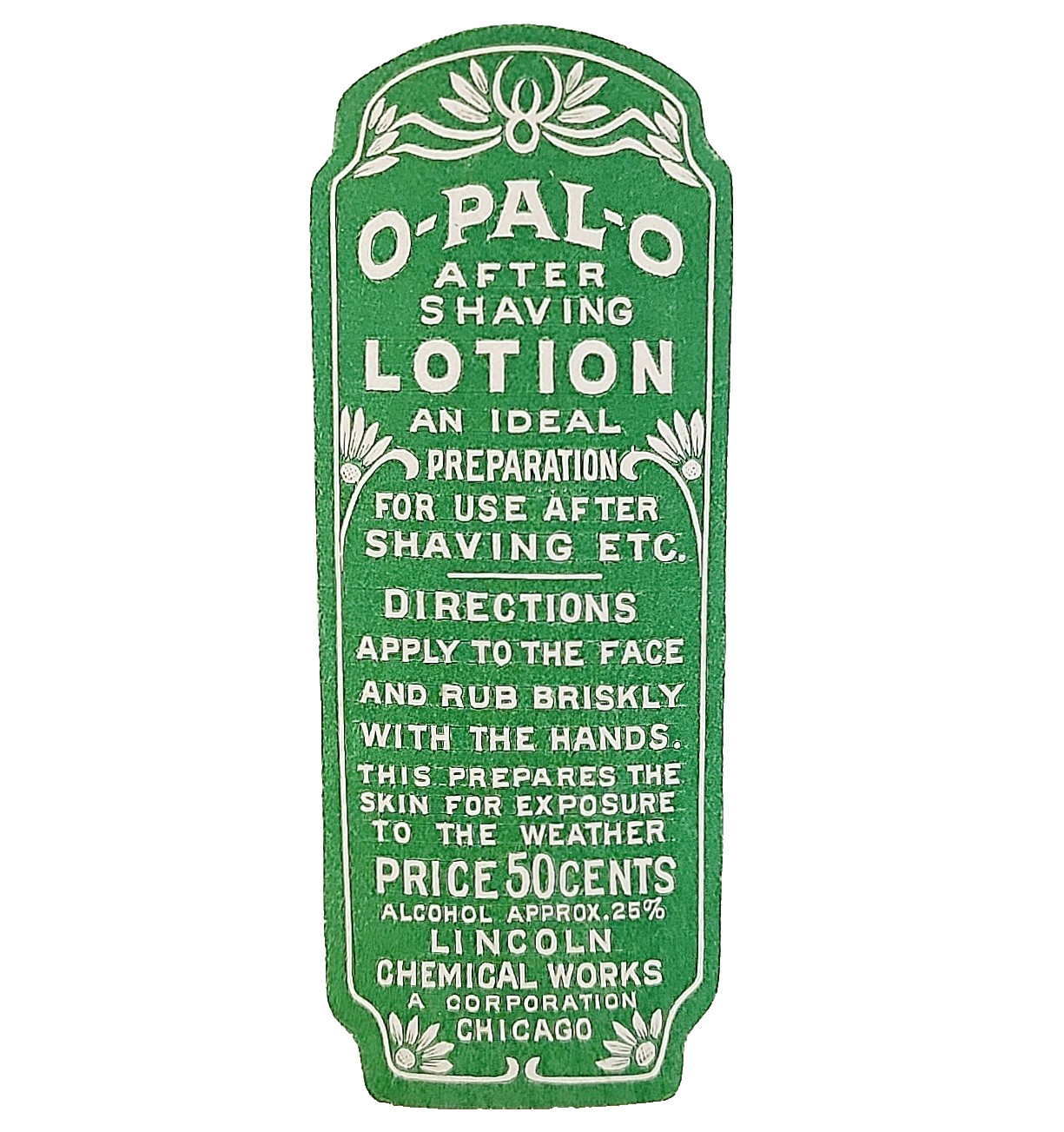 1910-30s O-Pal-O After Shave Lotion Label Lincoln Chemical Works Chicago J4