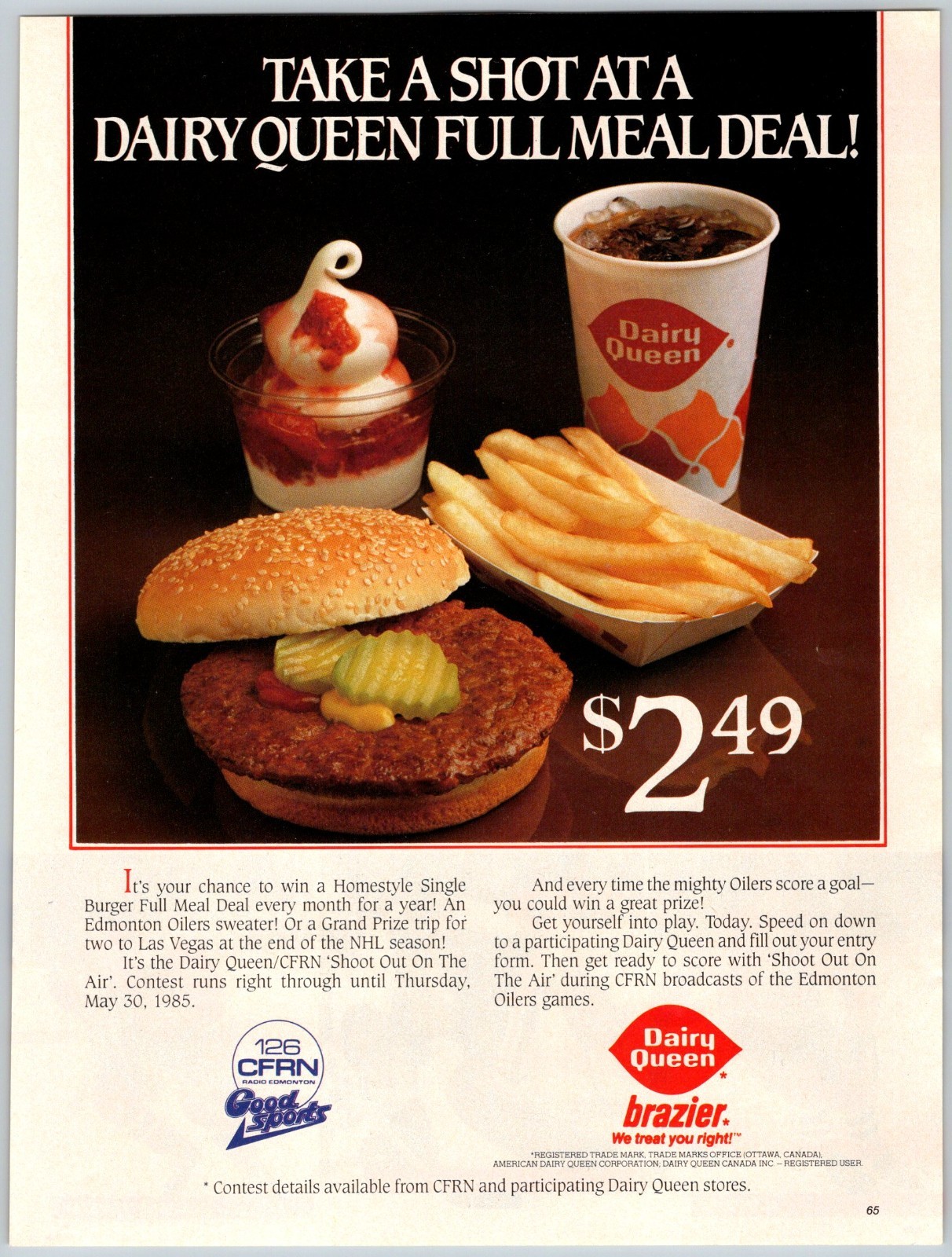 1985 DAIRY QUEEN FULL MEAL FOR $2.49 Vintage 8″X11″ Magazine Ad 1980’s HTN71
