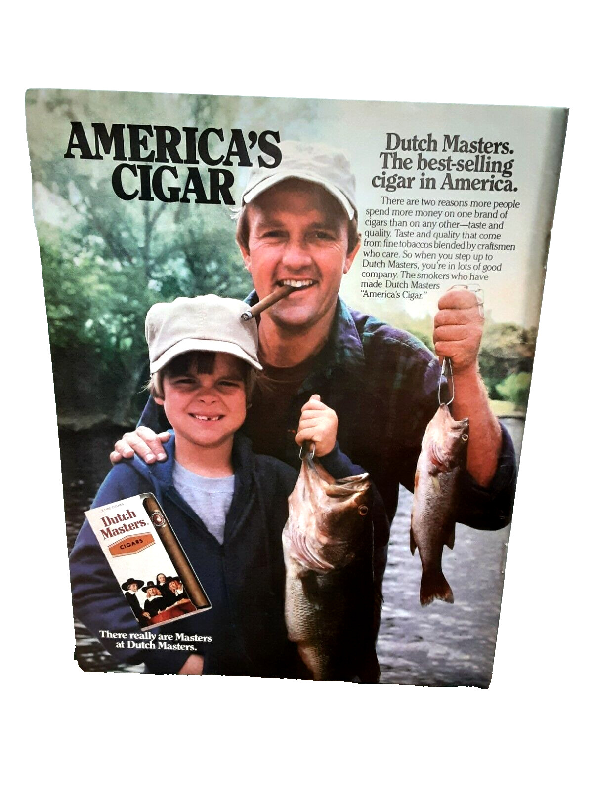 1984 Dutch Masters Cigars Father Son Fishing Original Print Ad vintage 80s