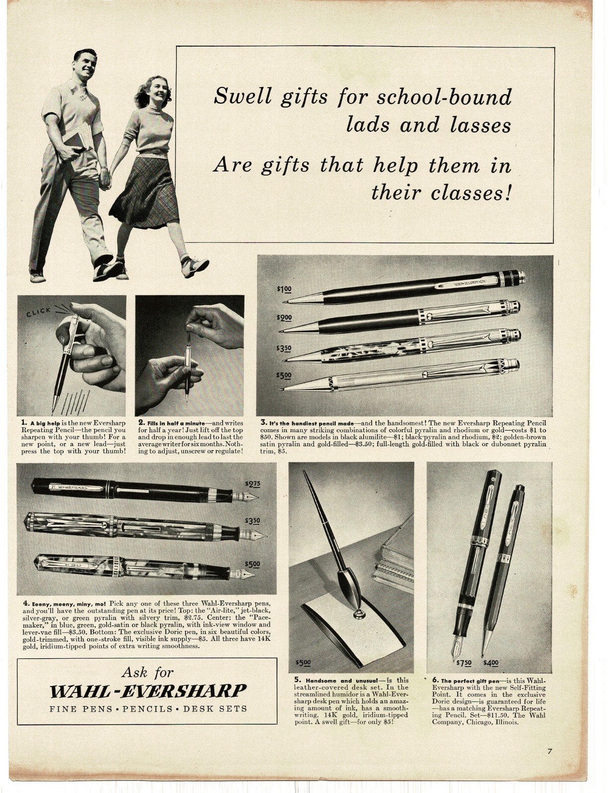 1939 Wahl Eversharp Pens Pencils Vintage Print Ad