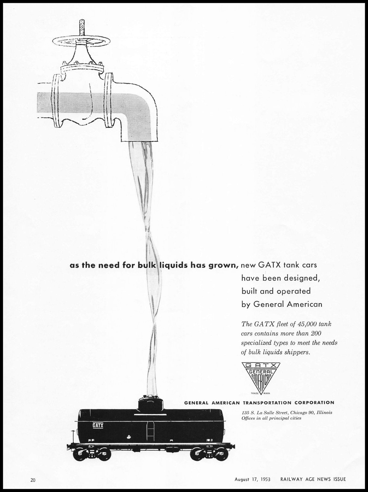 1953 General American Transportation Chicago GATX Bulk Liquid Tank Cars Print Ad
