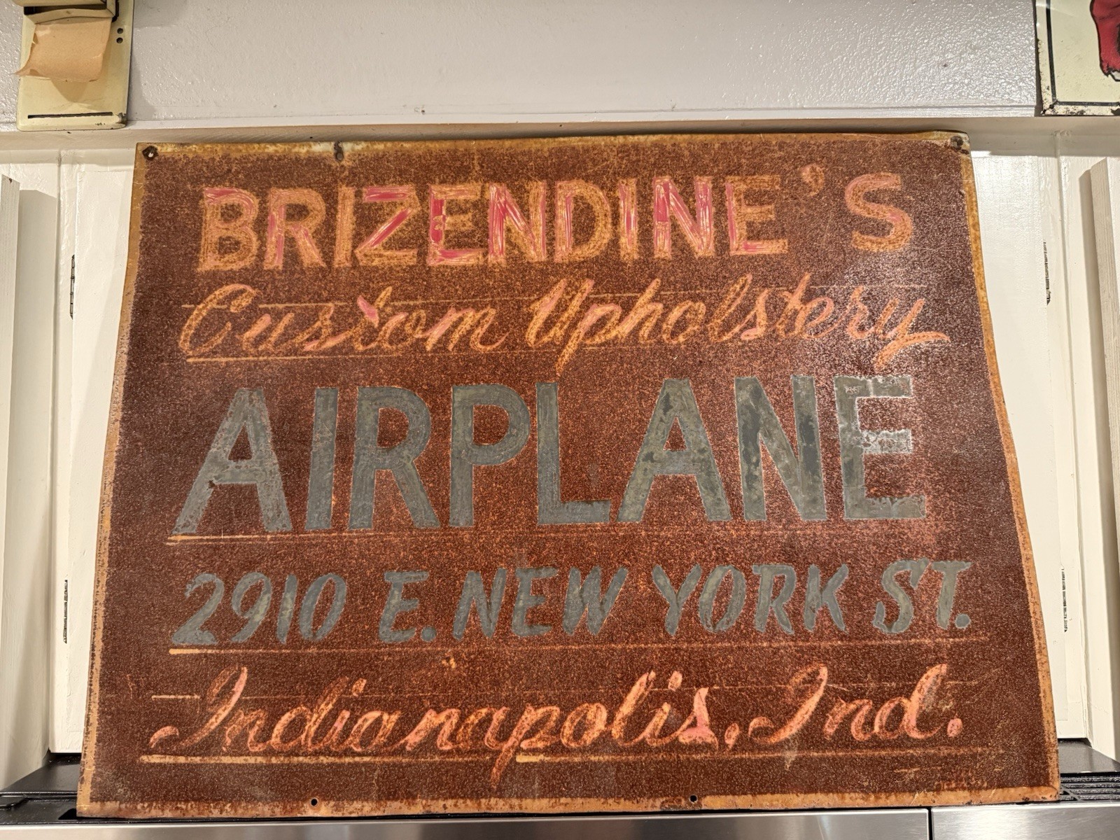 Vintage Sign Smaltz Airplane Custom Upholstery Tin Sign
