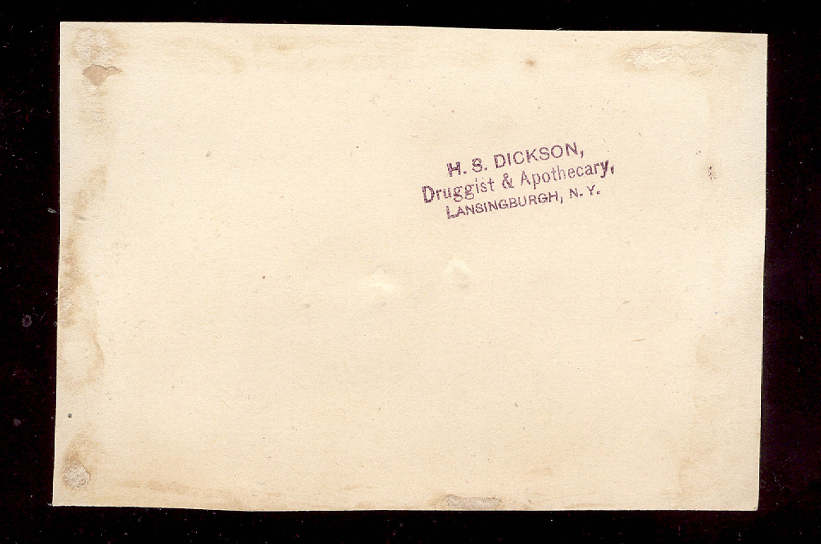 LANSINBURGH, NY TRADE CARD, H B DICKSON, DRUGGIST & APOTHECARY, BIG FLAG K321