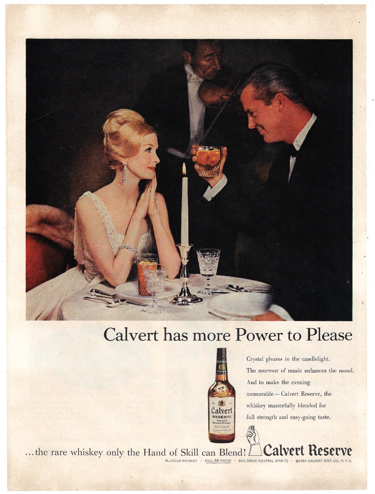 Calvert Reserve Vintage Whiskey Ad 1960s Blended Whiskey Liquor Advertising 1960