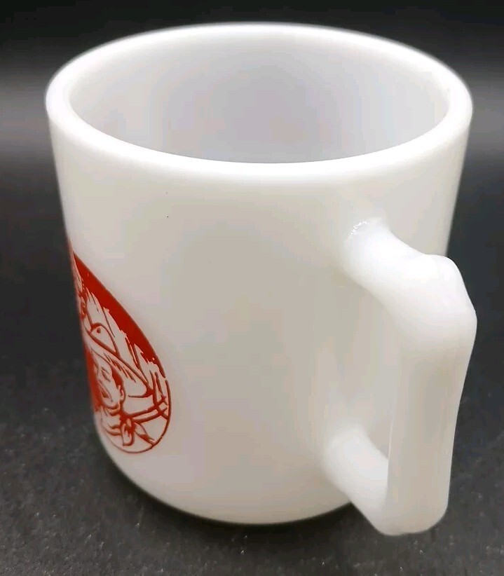 Vintage RANGER JOE Milk Glass Childs Mug, Red, 1950s, Hazel Atlas