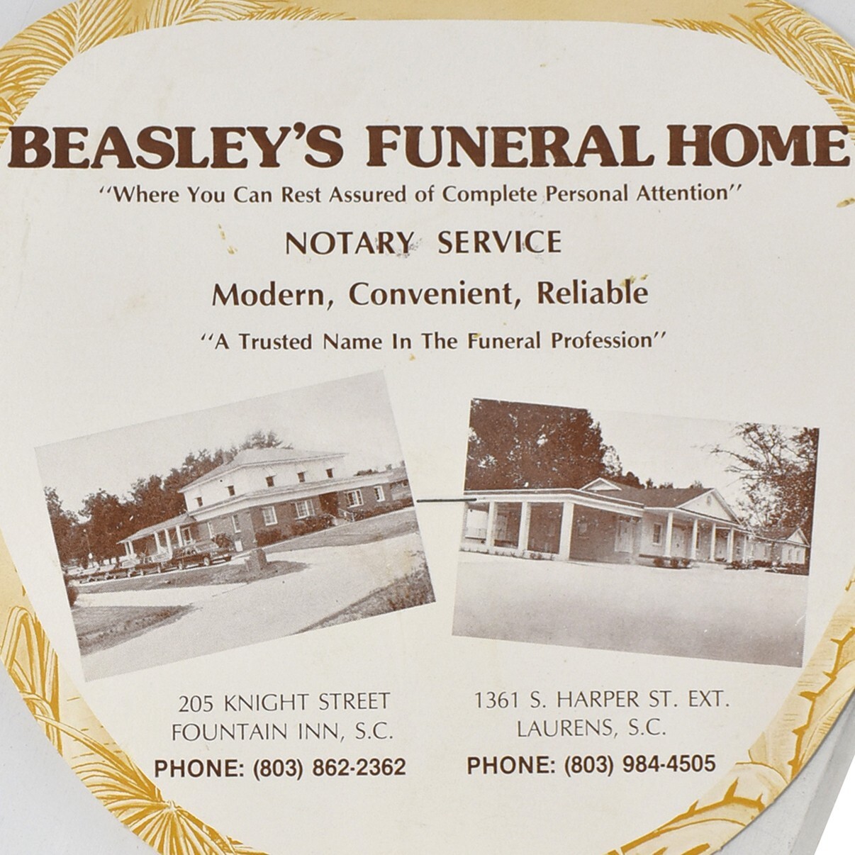 1980s Beasley’s Funeral Home 205 Knight Street Fountain Inn 1361 Harper Laurens
