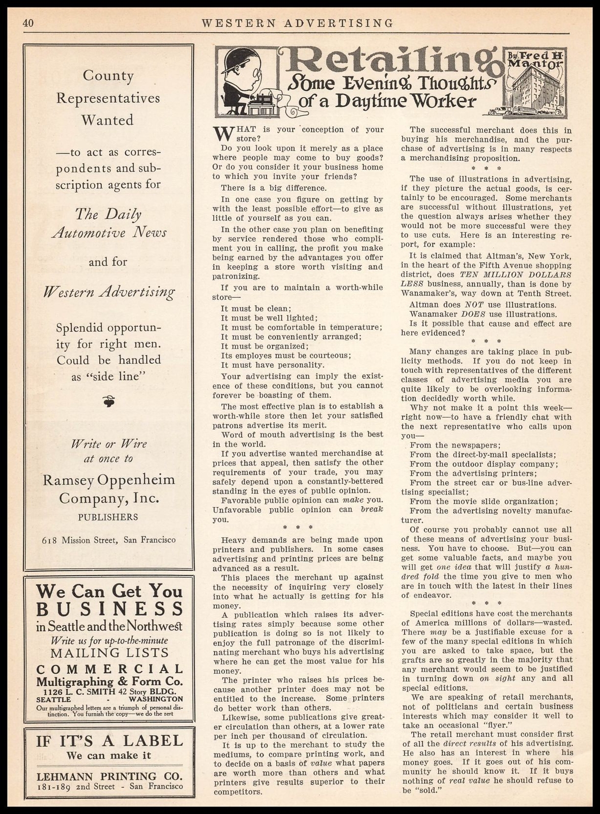 1919 Commercial Multigraphing & Form Company Seattle Washington Vintage Print Ad