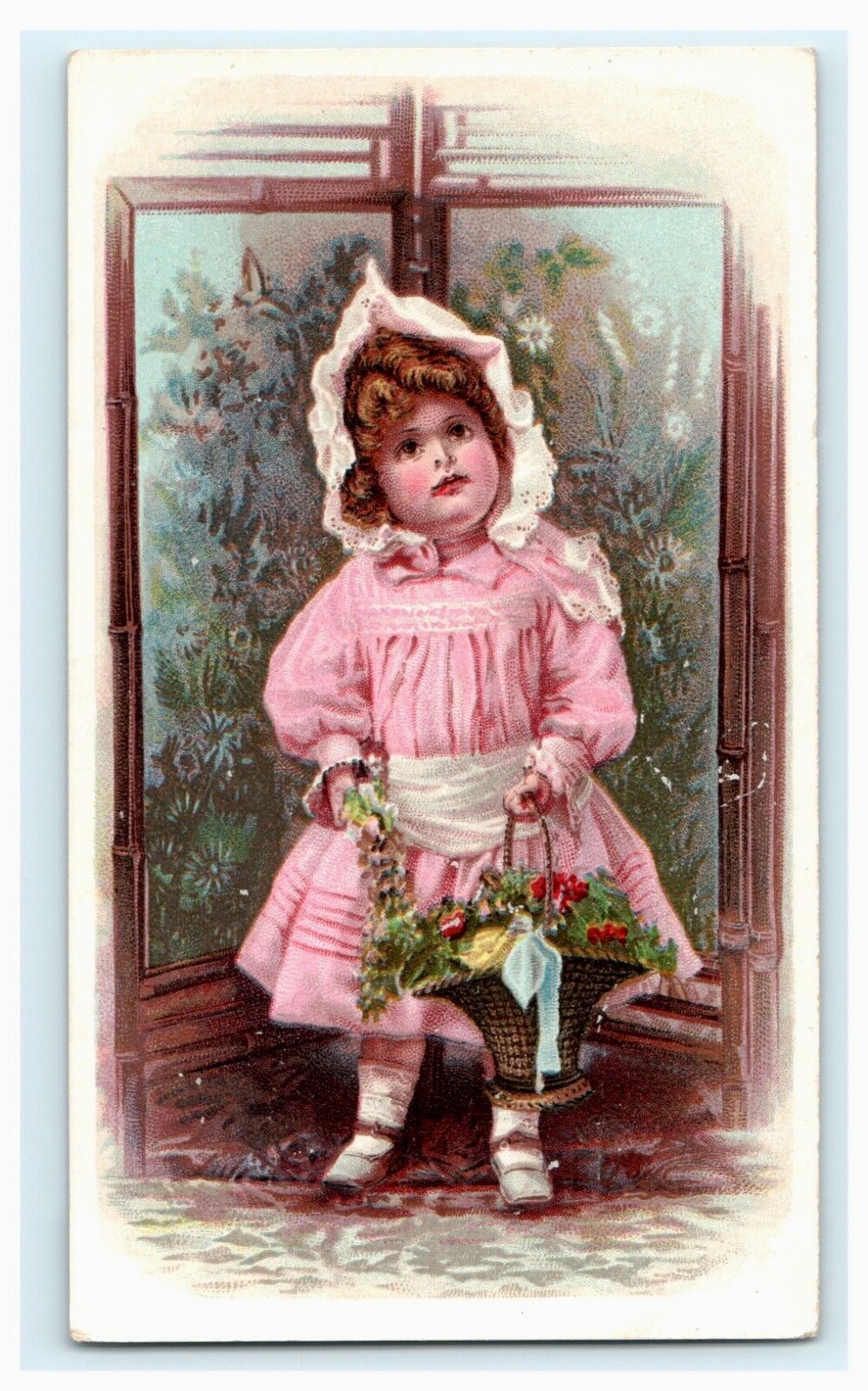 M. Hourican Winthrop Ranges Young Girl Dressed in Pink Floral Basket Norwich CT