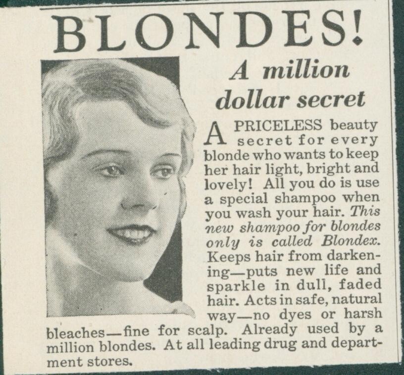 1929 Blondes Million Dollar Secret New Special Shampoo New Life Sparkle Ad PR9