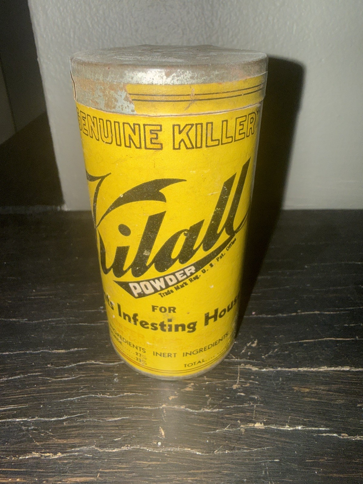 RARE VINTAGE KILALL POWDER TIN GRIM REAPER HALLOWEEN SKULL SKELETON
