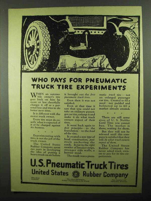 1920 Unites States Rubber U.S. Pneumatic Truck Tires Ad