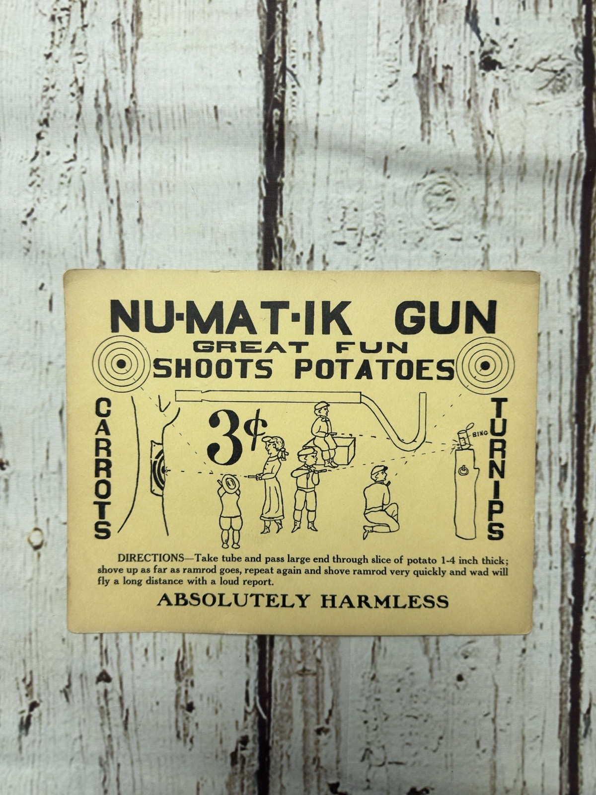 VTG Nu-Mat-Ik Potato Pop Gun Dime Store Toy Advertising Cardstock Display Sign