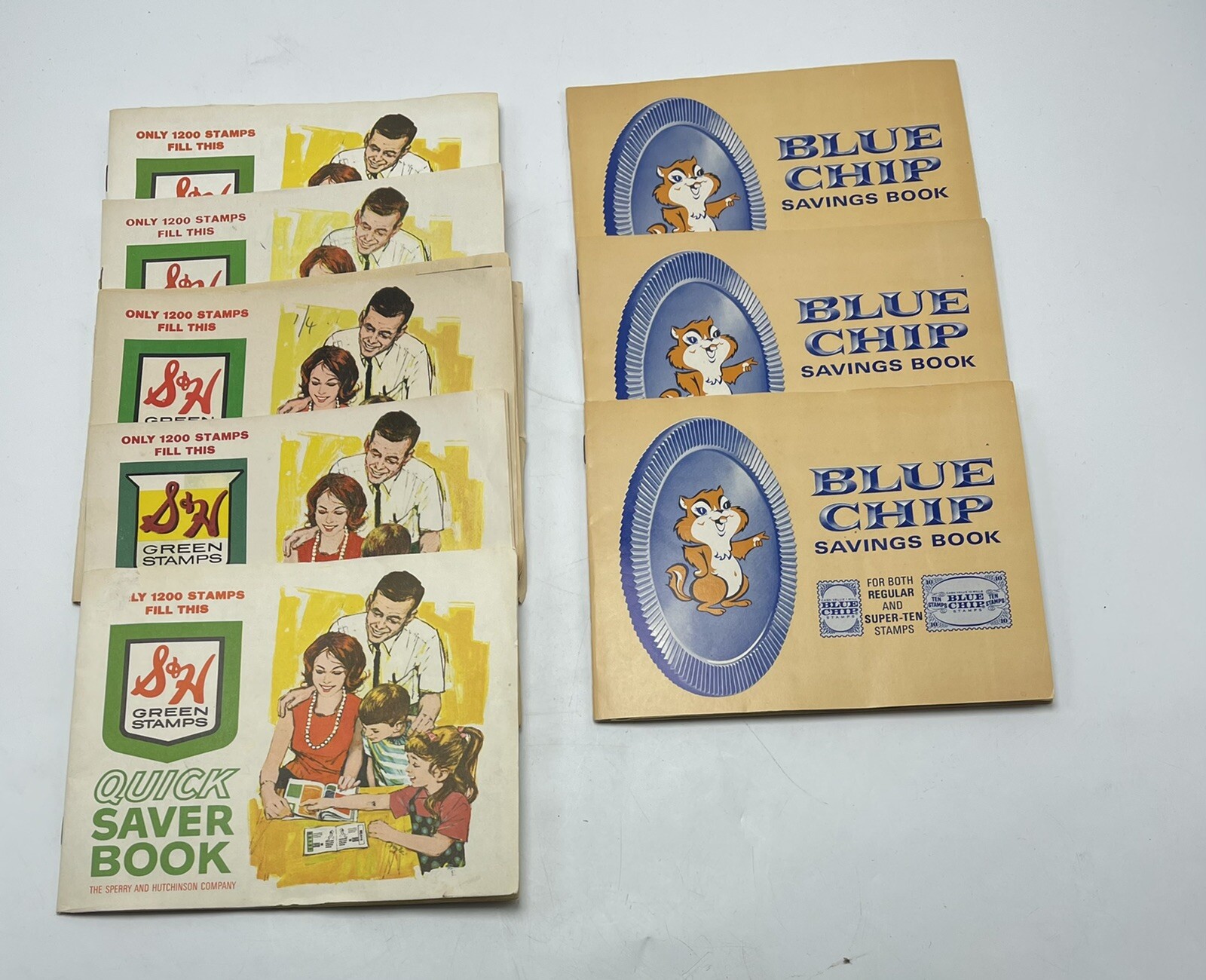 Lot of 8 S & H Green Stamps Quick Saver Blue Chip Orange Premium Stamp Books
