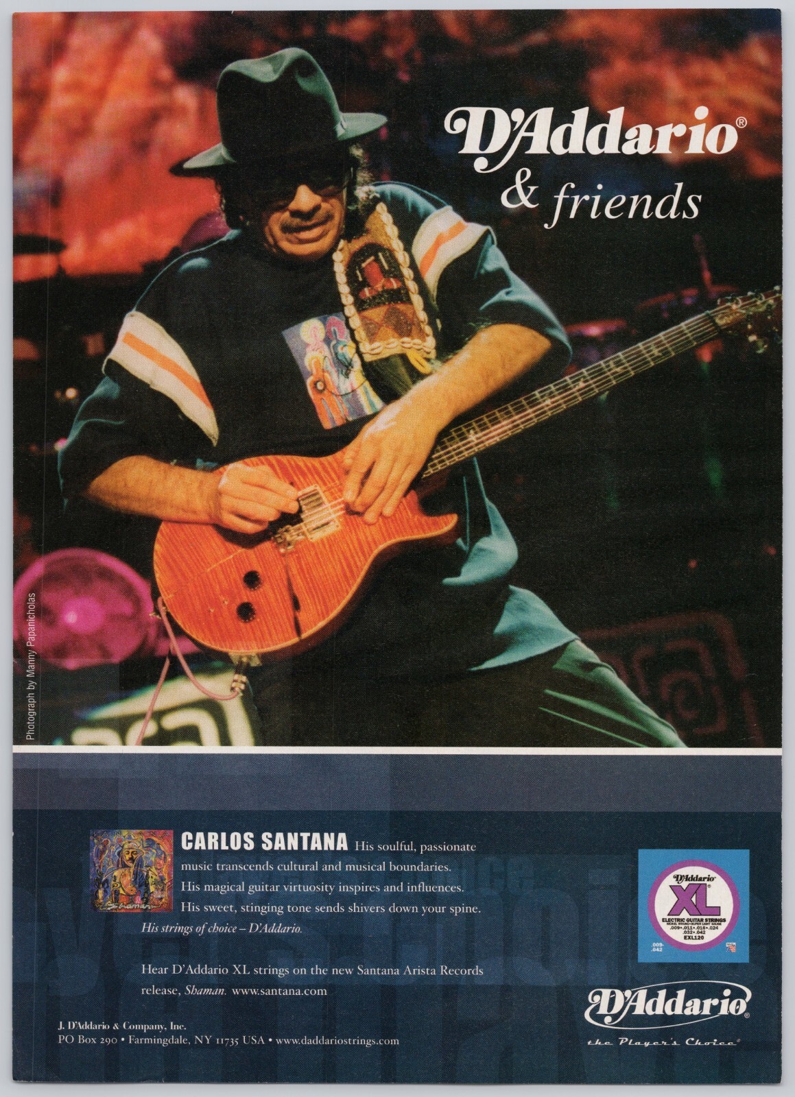 2003 D’Addario Guitar Strings CARLOS SANTANA Vintage Print Ad