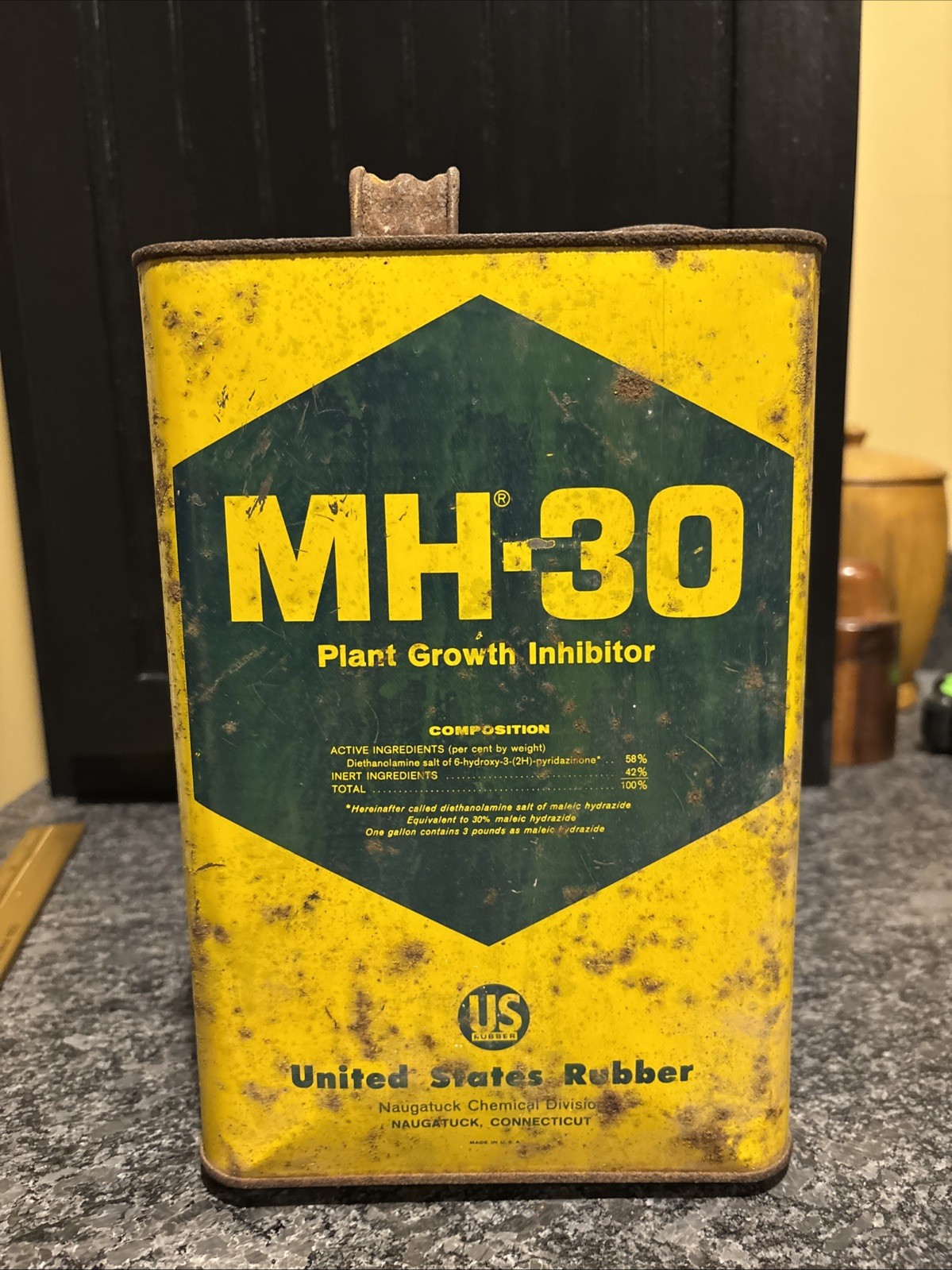 MH-30 Plant Growth Inhibitor 1 Gallon Metal Advertising Can; US Rubber Co