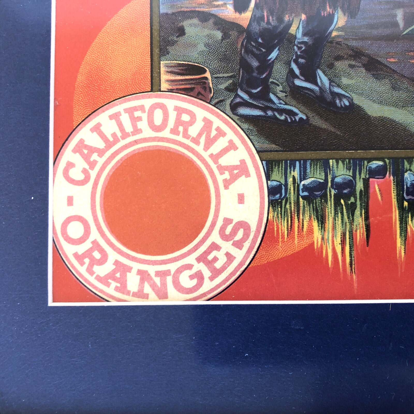 Vtg Original Yokohl Oranges Fruit Crate Label Framed Exeter Native American Fish