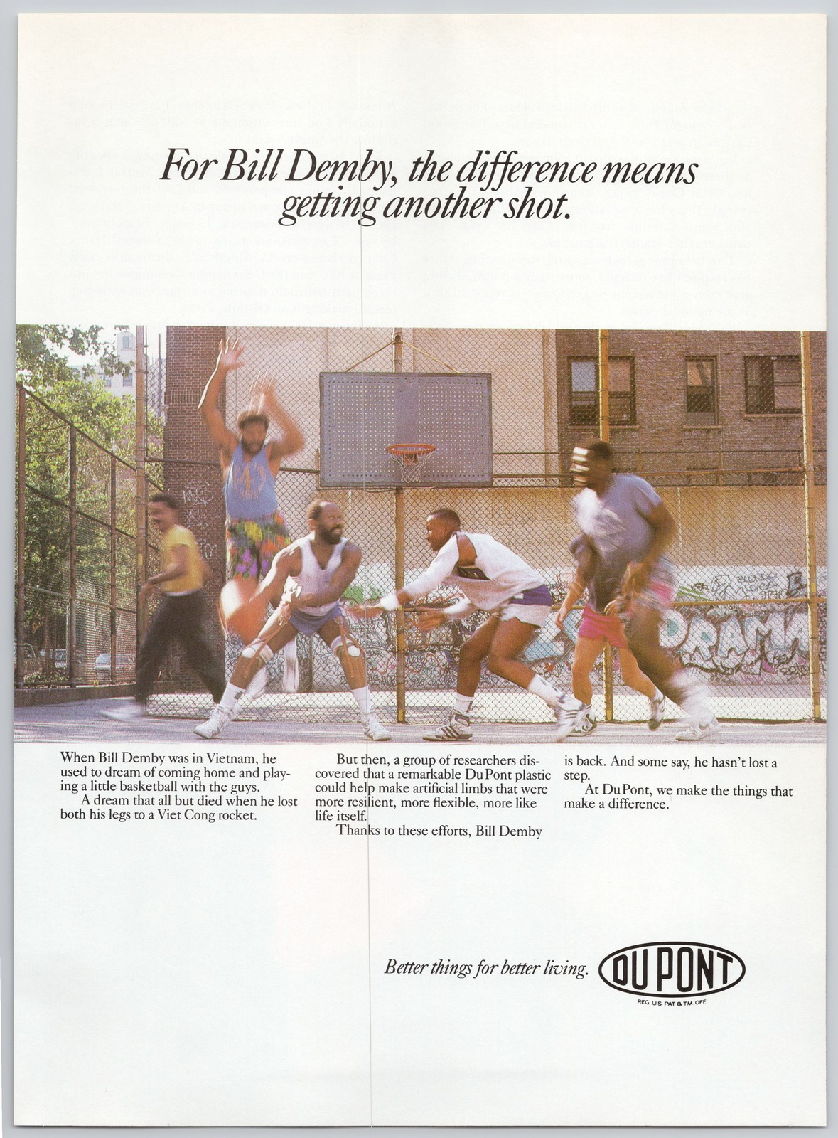 DuPont Artificial Limbs Basketball Vietnam Bill Demby 1989 Print Ad